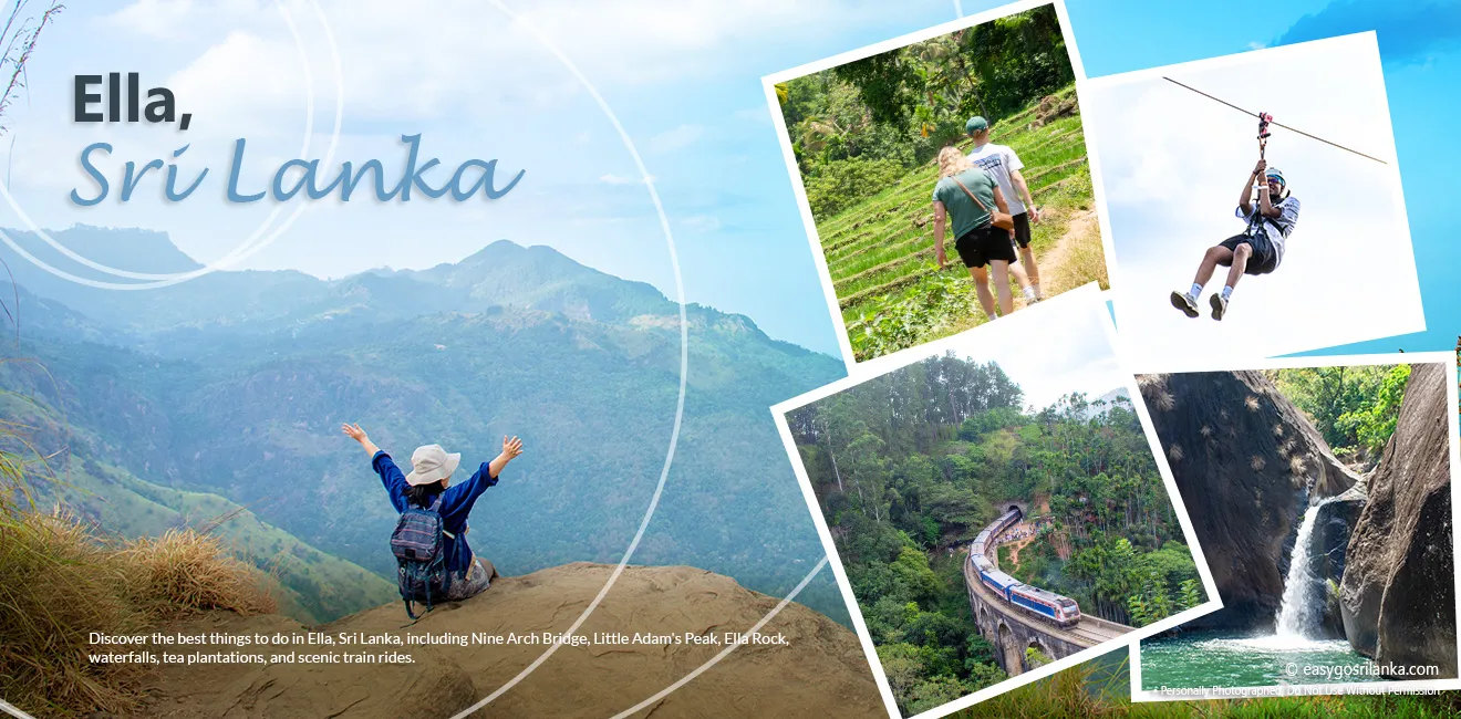 Nine Arch Bridge surrounded by green tea-country hills in Ella, Sri Lanka.